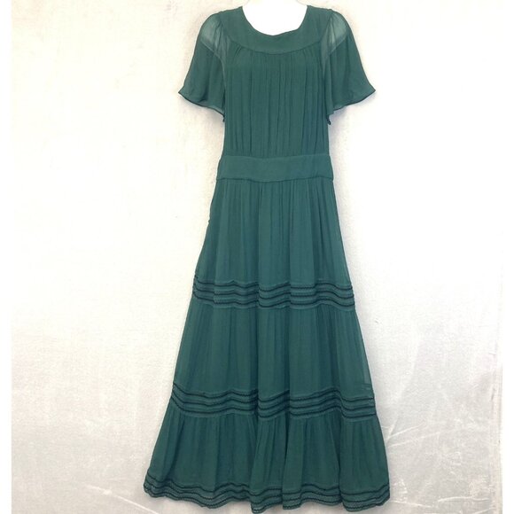 Boden Dresses & Skirts - NWT Boden Tiered Maxi Dress Womens 12 Green Chiffon Boho Short Sleeve Flowy NEW